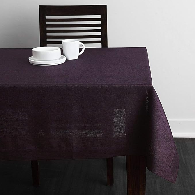 Solino Home Grape Linen Tablecloth 54 x 72 Inch - Athena, 100% Pure Linen Rectangle Tablecloth - Machine Washable Table Cloth for Winter, Valentines, Spring, Easter