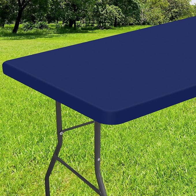 Smiry Rectangle Tablecloth, Elastic Fitted Flannel Backed Vinyl Tablecloths for 5ft Folding Tables, Waterproof Wipeable Table Covers for Indoor, Outdoor, Picnic and Camping (Navy, 30"x60")
