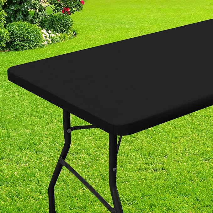 Smiry Rectangle Picnic Table Cloth, Waterproof Elastic Fitted Tablecloths for 4 Foot Tables, Washable Polyester Table Cover for Camping, Indoor and Outdoor (Black, 30"x48")