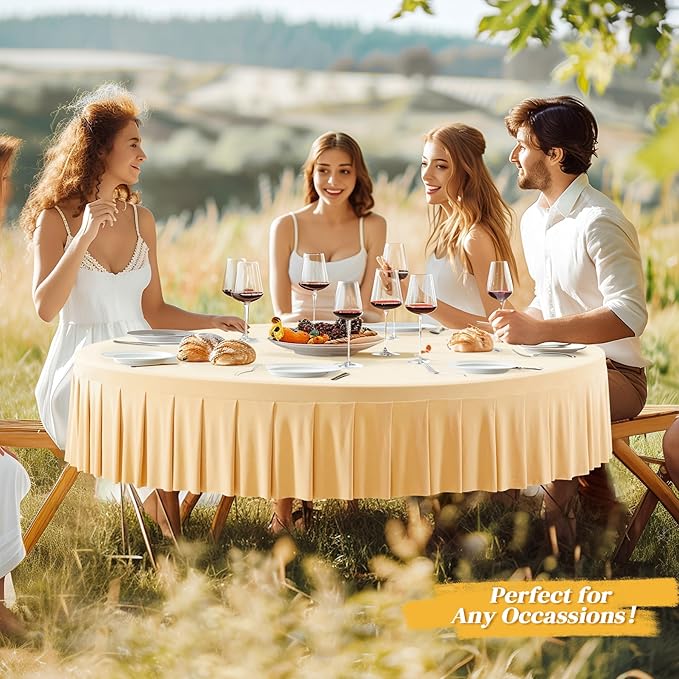 6 Pack Champagne Spandex Round Tablecloths for 72in Table, Stretchy Fitted 6FT Round Table Cloths, Wrinkle Free Table Cover with Skirt for Wedding Birthday Party Bridal Shower Banquet