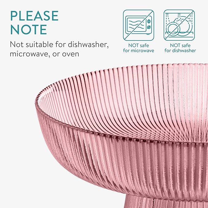 Navaris Decorative Fluted Coloured Glass Bowl - Fruit Snacks Sweets Centerpiece Dish - 26cm Diameter - Red Tinted