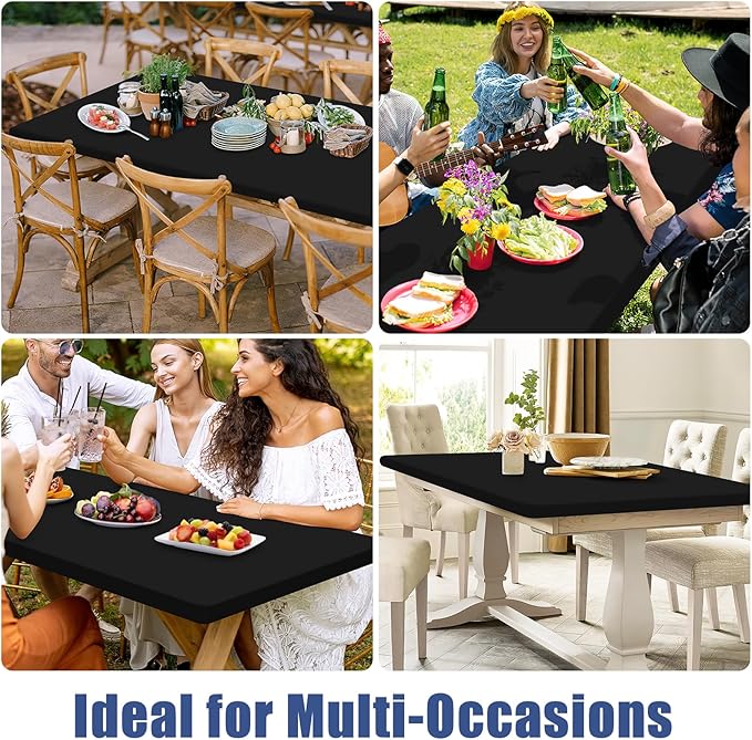 Spandex 6 Foot Rectangle Table Cloth 2 Pack, Elastic Fitted Tablecloths for Picnic, Stretch Washable Patio Table Cover for Outdoor, Camping, Banquet and Parties (Black, 30"x72")