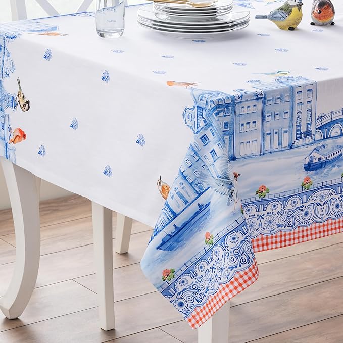Maison d' Hermine Table Cloth Rectangle Table 100% Cotton 60 x 90 Inches Tablecloth Reusable Decorative for Dining Room Farmhouse Home Valentines Day Decorations Spring Summer - Amsterdam Canals