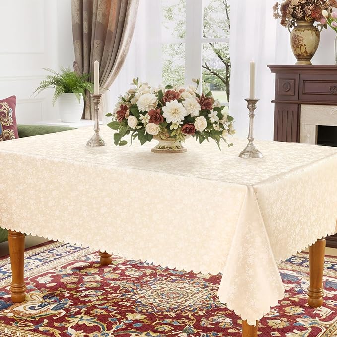 Smiry Rectangle Table Cloth, Waterproof Heavy Duty Vinyl Tablecloths, Wipeable Washable Table Cover for Kitchen and Dining Room (Beige, 70" X 90")