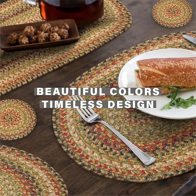 Homespice Kingston Jute Woven Placemats, Warm Country Decor, Set of 4, Multicolor 13x19 Rectangle Table Mats - Vibrant Colors, Durable, Easy to Clean and Protects Furniture