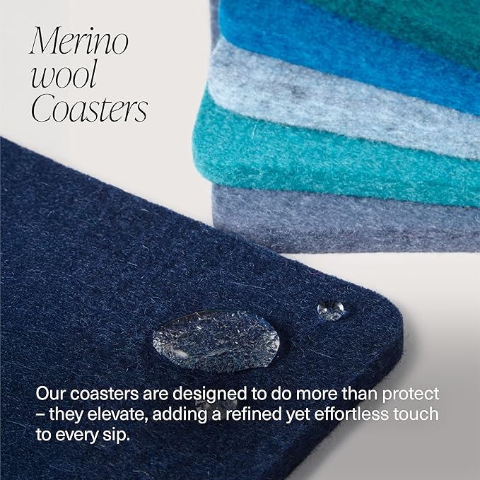 Graf Lantz - Bierfilzl Merino Wool Square Coasters Set of 6 - Ocean (4"x4"x5mm) - Absorbs 30% of Weight - Natural German Wool - Heat Resistant, Sustainable, Reusable - Home Decor & Coffee Table Decor