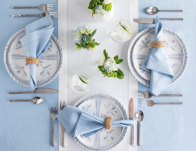 Solino Home Linen Tablecloth 60 x 90 Inch - Classic Hemstitch 100% Pure Linen Sky Blue Table Cloth for Rectangle Tables - Machine Washable Tablecloth for Spring, Easter