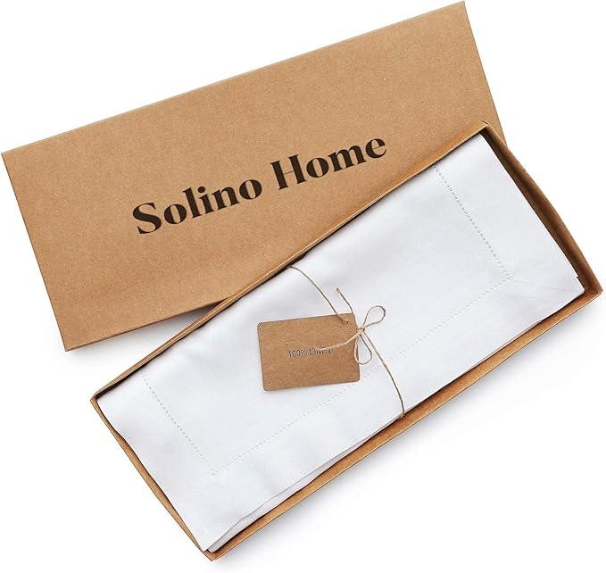 Solino Home Linen White Table Runner 132 Inches Long - 100% Pure Linen Extra Long Table Runner 14 x 132 Inch for Valentines, Spring, Easter - Classic Hemstitch
