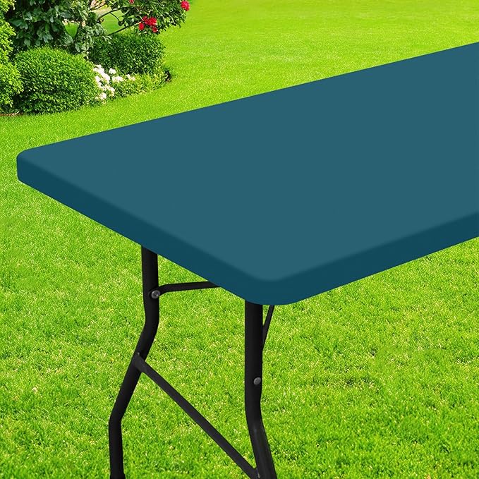 Smiry Rectangle Picnic Table Cloth, Waterproof Elastic Fitted Tablecloths for 4 Foot Tables, Washable Polyester Table Cover for Camping, Indoor and Outdoor (Peacock Blue, 30"x48")