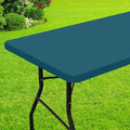Smiry Rectangle Picnic Table Cloth, Waterproof Elastic Fitted Tablecloths for 8 Foot Tables, Washable Polyester Table Cover for Camping, Indoor and Outdoor (Peacock Blue, 30"x96")