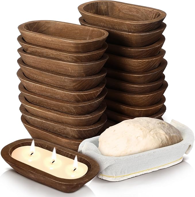 Nuogo 20 Pcs Wooden Dough Bowls Bulk 8.6 Inch Rustic Vintage Hand Carved Wood Dough Bowls Dining for DIY Home Crafts Making Farmhouse Fruits Supplies