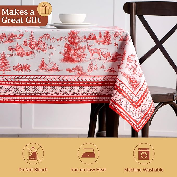 Maison d' Hermine Table Cloth Square Table 100% Cotton 54 x 54 Inches Fall Tablecloth Reusable Everyday Use for Thanksgiving Christmas Decorations Dining Farmhouse Party (Winter Jouy)