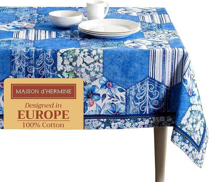Maison d' Hermine Table Cloth Rectangle Table 100% Cotton 70 x 120 Inches Tablecloth Reusable Decorative for Dining Room Farmhouse Home Valentines Day Decorations Spring Summer - Summer Blues