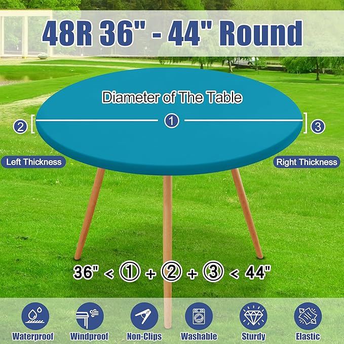 Round Spandex Tablecloth 2 Pack, Elastic Fitted Waterproof Tablecloths for 36"-44" Tables, Stretch Washable Picnic Table Cover for Camping, Dining, Indoor and Outdoor, Turquoise