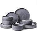 Famiware Annecy Plates and Bowls Sets, 12 Pieces Dinnerware Sets, Microwave and Dishwasher Safe Dishes Set for 4, Chip and Scratch Resistant, Misty-Blue