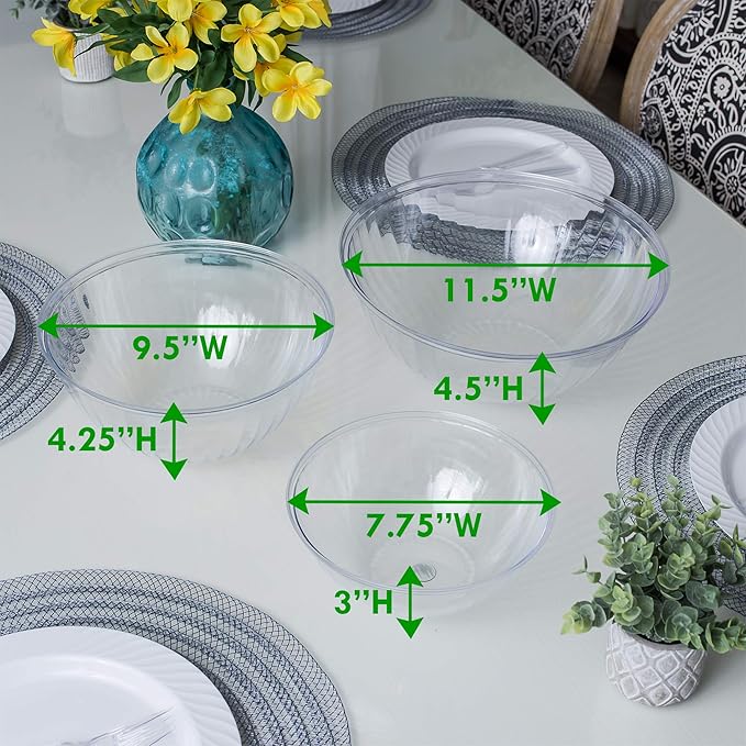 PLASTICPRO Disposable 150 Ounce Round Crystal Clear Plastic Serving Bowls, Party Snack or Salad Bowl, Chip Bowls, Snack Bowls, Candy Dish, Salad Container Pack of 8