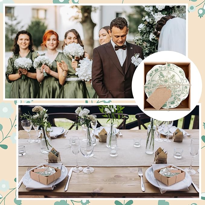 24 Pcs Wedding Favors for Guests Small Ceramic Bowl Bulk Gifts Set 3.3 Inch Floral Design Mini Dipping Sauce Dish with Card Box for Bridal Pooja Baby Shower Birthday Guest Gift (Sage Green)
