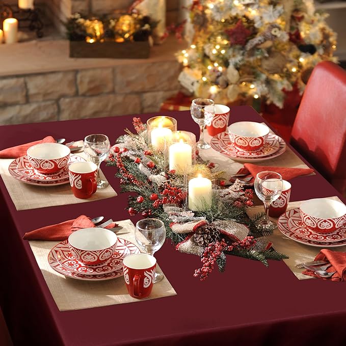 sancua Rectangle Tablecloth - 70 x 70 Inch - Stain and Wrinkle Resistant Washable Polyester Table Cloth, Decorative Fabric Table Cover for Dining Tables, Buffet Parties and Camping, Burgundy