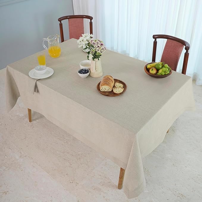D'Moksha Homes Natural Linen Tablecloth 60 x 120 Inch - 100% Pure Linen Tablecloth for Rectangle Tables - Machine Washable Table Cloth for Valentines, Spring, Easter