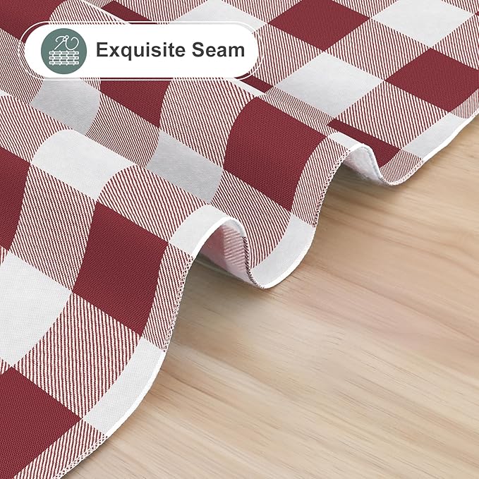 misaya Rectangle Waterproof Vinyl Table Cloth, Buffalo Flannel Backed Tablecloth, Wipeable Plastic Table Cover for Valentine's Day, Dinner, Kitchen, Outdoor (52" x 70", Burgundy and White)