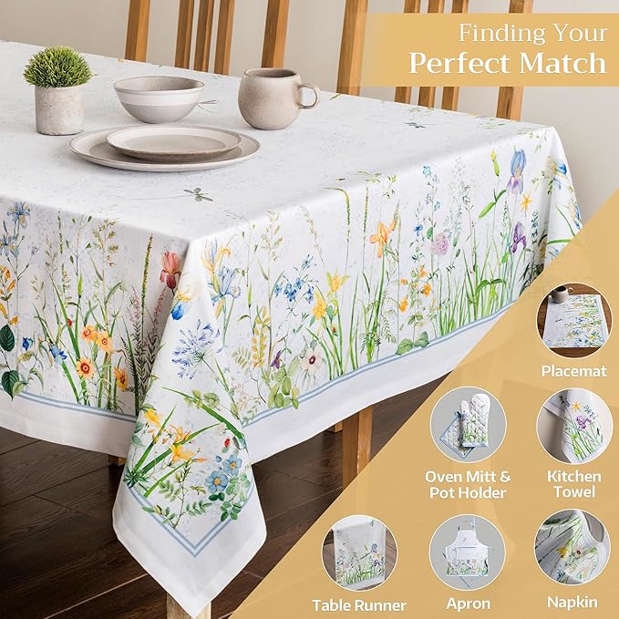 Maison d' Hermine Table Cloth Rectangle Table 100% Cotton 70 x 120 Inches Tablecloth Reusable Decorative for Dining Room Farmhouse Home Valentines Day Decorations Spring Summer - Fleurs De Mai