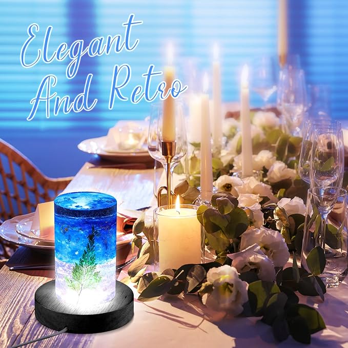 Riakrum 4 Pieces Wood LED Display Light Base Crystal Display Base Stand Remote Control Round 16 Lighting Modes Wooden Lighted Holder Colorful Pedestal for Crystal Glass Resin Ball(Black)