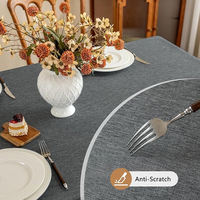 Faux Linen Fabric 52 x 52 Inch Square Grey Tablecloth Textured Water Resistant & Washable Card Table Cloth Anti-Scratch for Dining Kitchen Patio