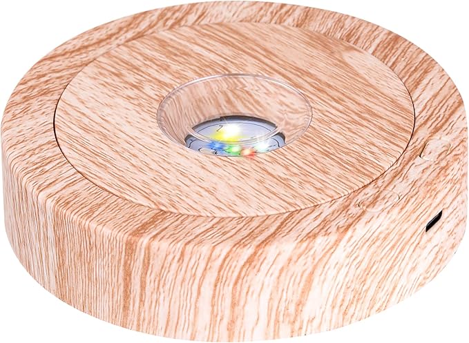 EUSTUMA Rotating LED Display Base Colorful Light Crystal Display Base Stand,Suitable for Glass Crystal Spherical Artwork,Holiday Party Decoration. (Wood)