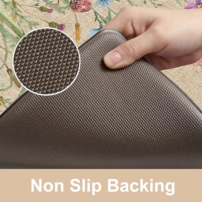KIMODE Anti Fatigue Kitchen Mats, Farmhouse Kitchen Rugs Sets of 2, Non Slip Waterproof Kitchen Floor Mats, Ergonomic Cushioned Standing Mats for Sink, Laundry, Desk Brown 20"x47"+20"x32"