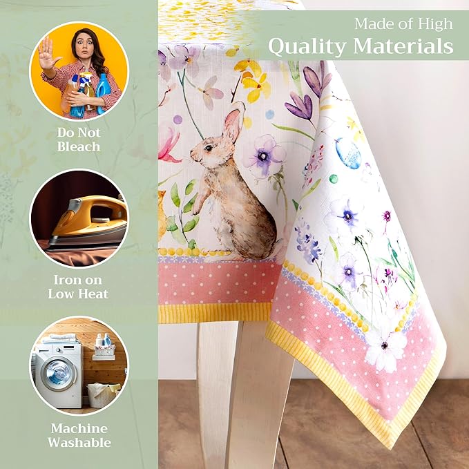 Maison d' Hermine Table Cloth Rectangle Table 100% Cotton 54 x 72 Inches Tablecloth Reusable Decorative for Dining Room Farmhouse Home Valentines Day Decorations Spring Summer - Easter Zest