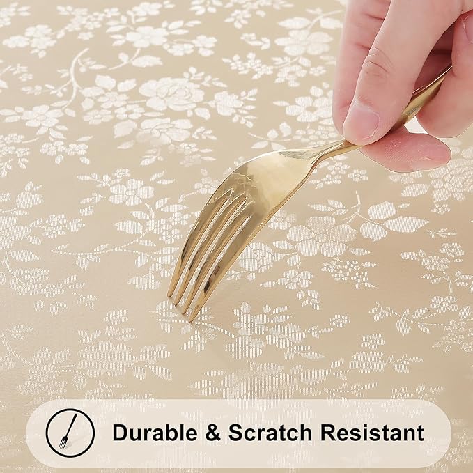 Smiry Rectangle Table Cloth, Waterproof Heavy Duty Vinyl Tablecloths, Wipeable Washable Table Cover for Kitchen and Dining Room (Beige, 60" X 126")