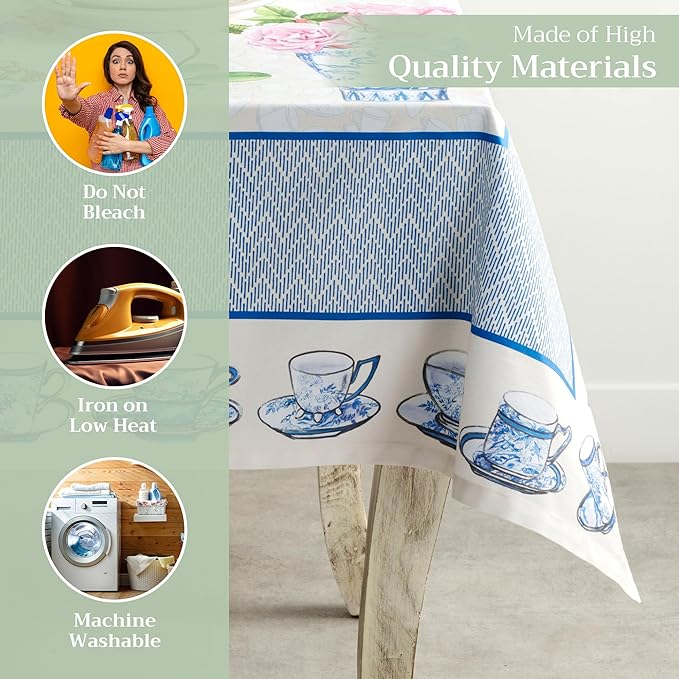 Maison d' Hermine Table Cloth Rectangle Table 100% Cotton 60 x 108 Inches Tablecloth Reusable Decorative for Dining Room Farmhouse Home Valentines Day Decorations Spring Summer - Canton