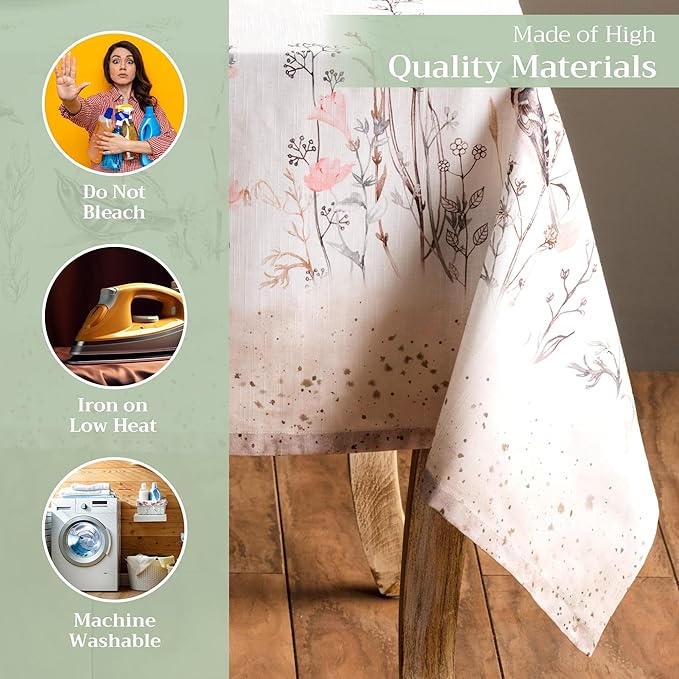 Maison d' Hermine Table Cloth Square Table 100% Cotton 60 x 60 Inches Tablecloth Reusable Decorative for Dining Room Farmhouse Home Valentines Day Decorations Spring Summer - Meadow Florals - Brown