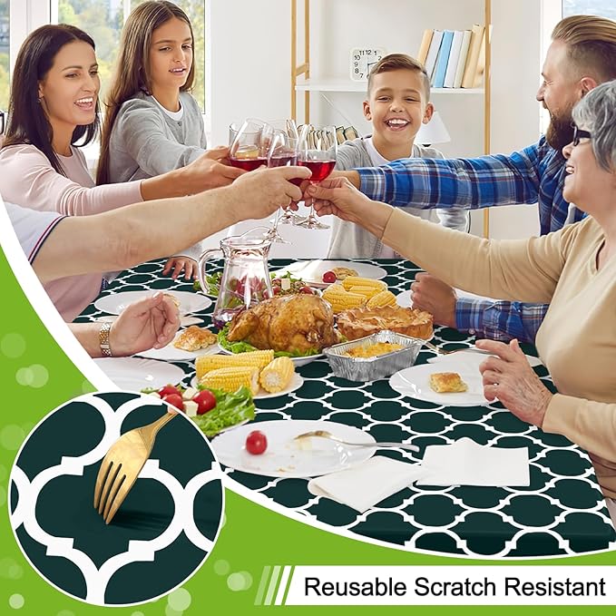 Smiry Round Plastic Table Cloth, Waterproof Vinyl Tablecloth with Flannel Backing for Round Tables, Wipeable & Spillproof for Dining, Camping, Indoor and Outdoor (60" Round, Hunter Green)