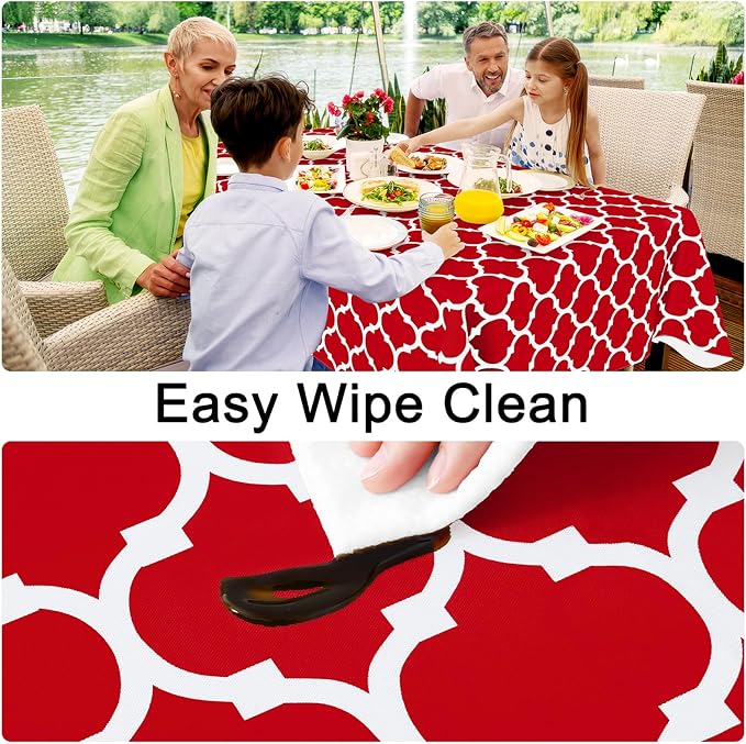 Smiry Rectangle Table Cloth, Waterproof Vinyl Tablecloth with Flannel Backing for Rectangle Tables, Wipeable Spillproof Plastic Tablecloths for Dining, Camping, Indoor and Outdoor (54"x108", Red)