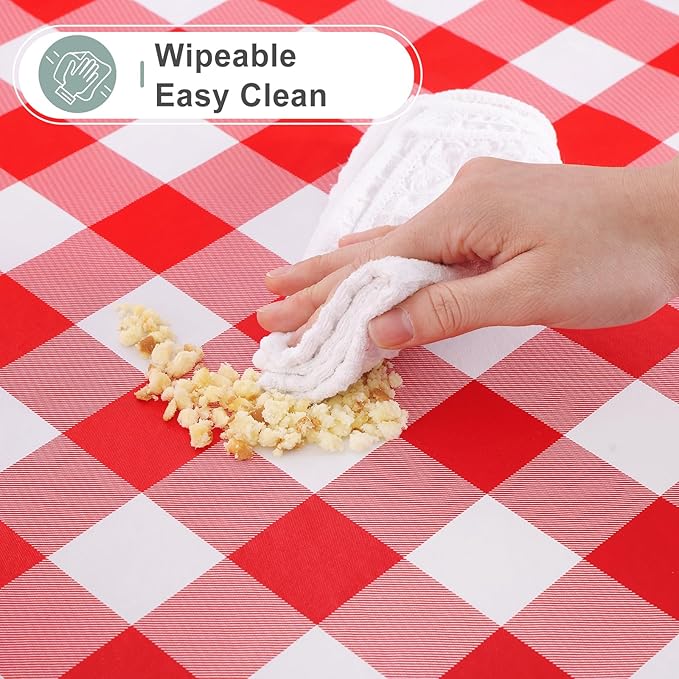 misaya Rectangle Waterproof Vinyl Table Cloth, Buffalo Flannel Backed Tablecloth, Wipeable Plastic Table Cover for Valentine's Day, Dinner, Kitchen, Outdoor (54" x 78", Red and White)