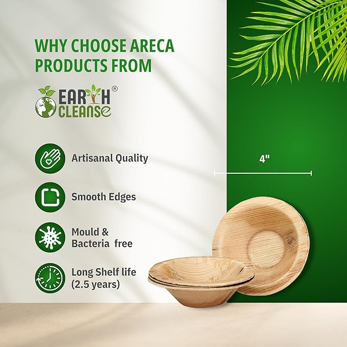 4" Areca Palm Leaf Round Bowls Compostable Biodegradable Eco-Friendly Bowls Natural Disposable Bowls, Perfect for Picnic Catering, Dessert, and Wedding (Pack of 200)