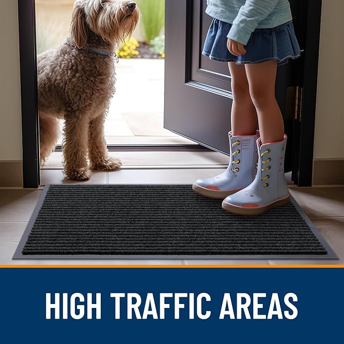 OLANLY Front Door Mat Indoor Outdoor Entrance, Waterproof Heavy Duty Doormat, Fade Resistant, Low Profile, Easy Clean Patio Porch Welcome Floor Mats for Entry, 35x30, Black
