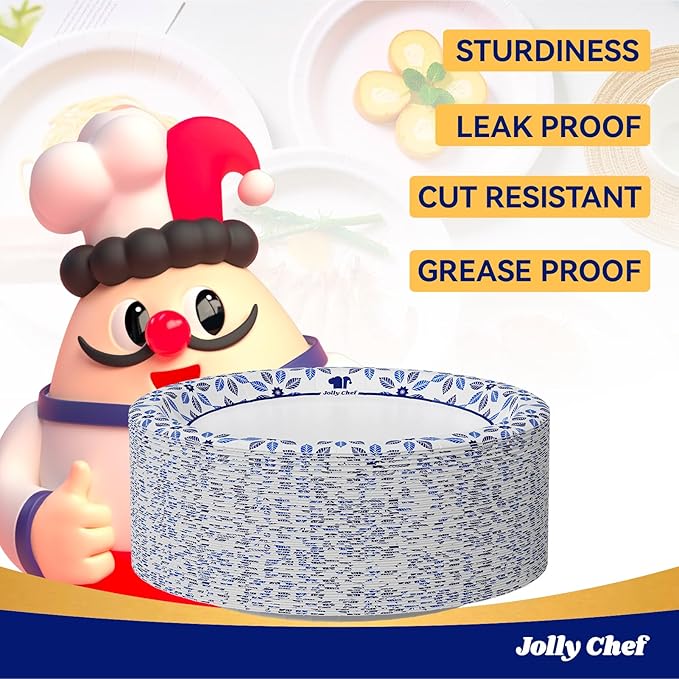 JOLLY CHEF 8.37 inch Paper Plates 280 Count Soak Proof, Cut Proof, Heavy Duty Printed Disposable Plate for Thanksgiving or Everyday Use