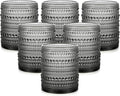 Vintage Glassware Drinking Glasses Set of 6,12 oz Hobnail Glass Cups,Embossed Grey Water Tumbler,for Beer,Cocktail,Whiskey,Juice and Various Mixed Drinks- 1 Cleaning Brush