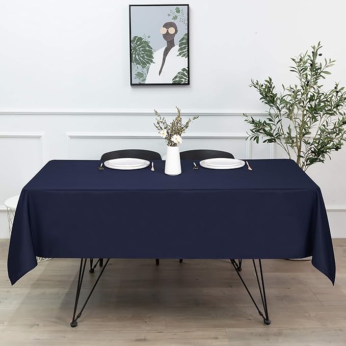 sancua Rectangle Tablecloth - 54 x 78 Inch - Stain and Wrinkle Resistant Washable Polyester Table Cloth, Decorative Fabric Table Cover for Dining Tables, Buffet Parties and Camping, Navy
