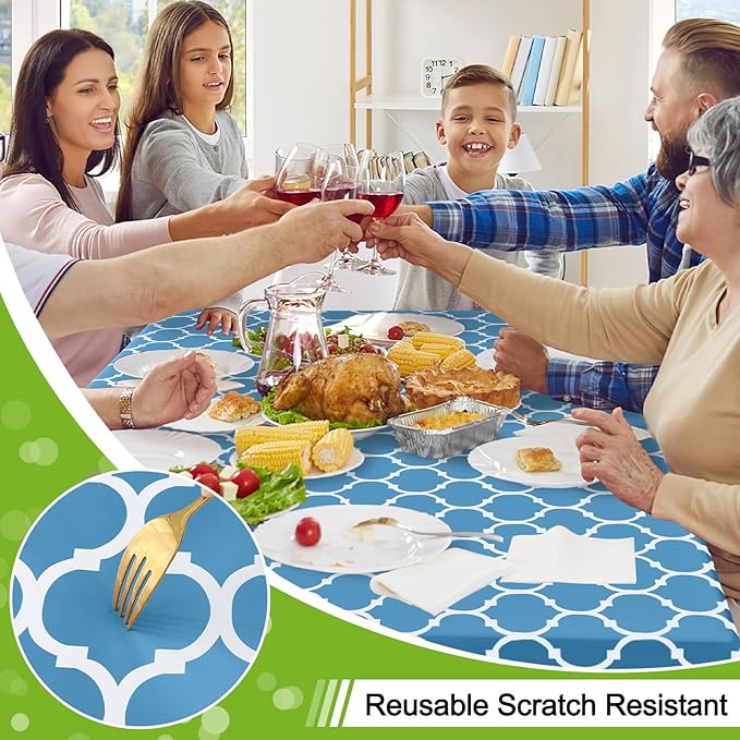 Smiry Rectangle Table Cloth, Waterproof Vinyl Tablecloth with Flannel Backing for Rectangle Tables, Wipeable Spillproof Plastic Tablecloths for Dining, Camping and Indoor (54"x78", Light Blue)