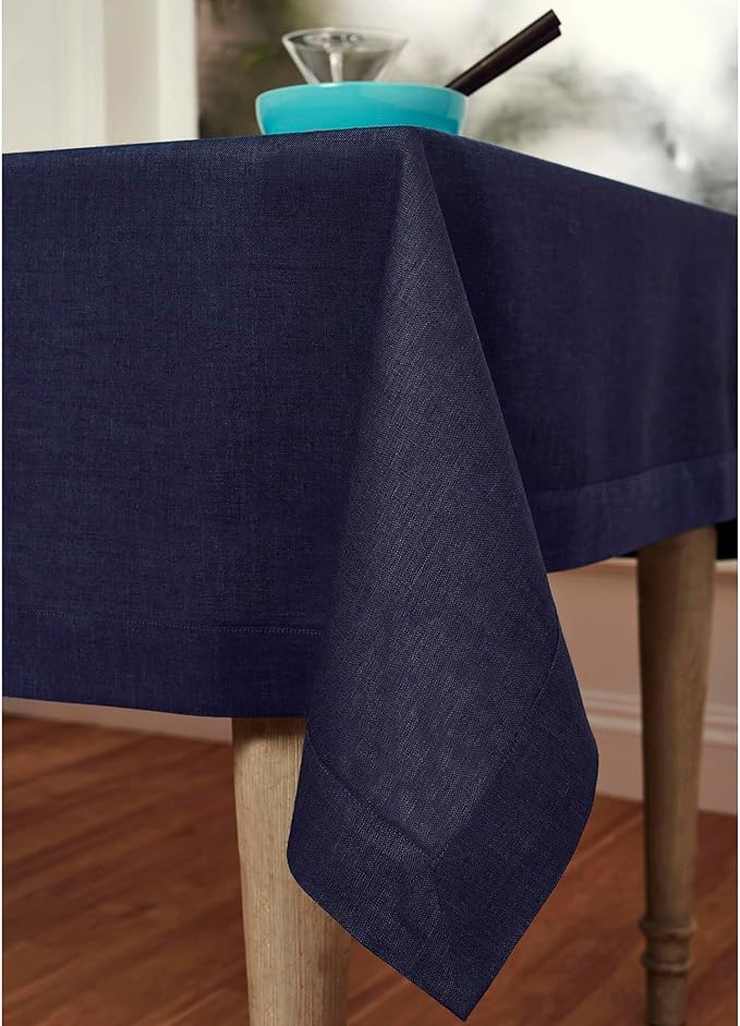 Solino Home Linen Tablecloth 60 x 90 Inch - 100% Pure Linen Chambray Navy Table Cloth for Rectangle Tables - Athena, Machine Washable Tablecloth for Winter, Spring
