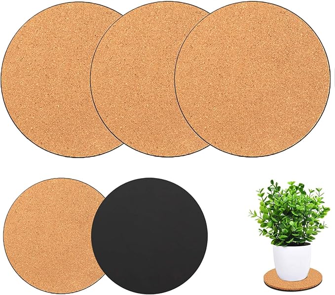 3 Pieces Cork Plant Coasters, 10 Inch Cork Plant Mats, Cork Coaster for Planters, Large Plant Coasters for House Plants Indoors (Nude & Black)