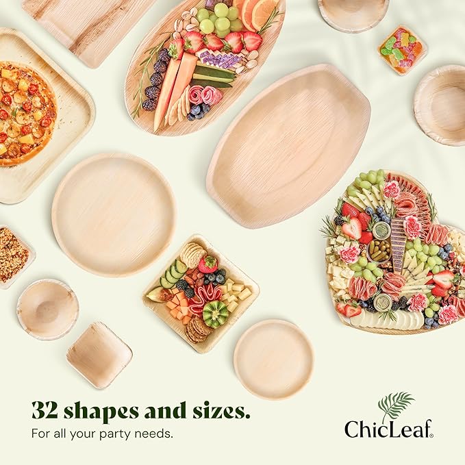 Chic Leaf Palm Leaf Bowls - Mini Disposable Bamboo Bowls for Parties, Event Appetizers - Biodegradable & Compostable Party Supplies (3'' Round - 50 Pack) - Bowl for Romantic Valentine's Table Idea