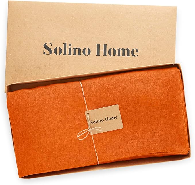 Solino Home Linen 60 Inch Round Tablecloth - 100% Pure Linen Pumpkin Round Tablecloth - Machine Washable Table Cloth - Sonoma