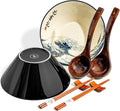 Japanese Ramen Bowl Set with Great Wave Design - 60oz Large Ceramic Bowls, Spoons, Chopsticks for Ramen, Pho, Salad, Poke - Premium Gift for Ramen Lovers - Microwave & Dishwasher Safe