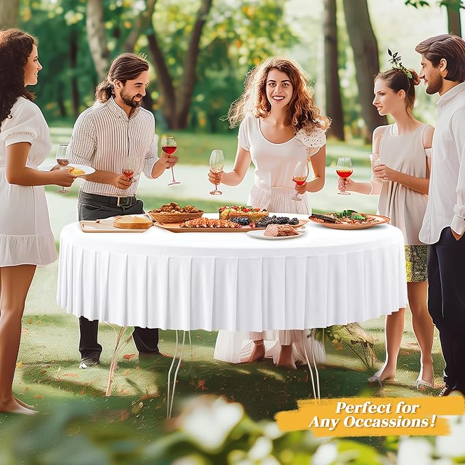8 Pack White Spandex Round Tablecloths for 60 inch Tables, Stretchy Fitted 5FT Round Table Cloths,Wrinkle Free Table Cover with Skirt for Wedding Party Dining Banquet
