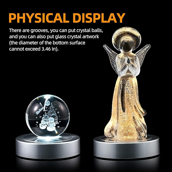 EUSTUMA Rotating LED Display Base Colorful Light Crystal Display Base Stand,Suitable for Glass Crystal Spherical Artwork,Holiday Party Decoration. (Black)