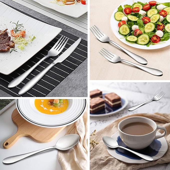 LIANYU Silverware Flatware Set for 8, 40 Piece Stainless Steel Cutlery Set Include Forks Spoons Knives, Eating Utensils for Home Kitchen Restaurant Tableware, Mirror Finish, Dishwasher Safe